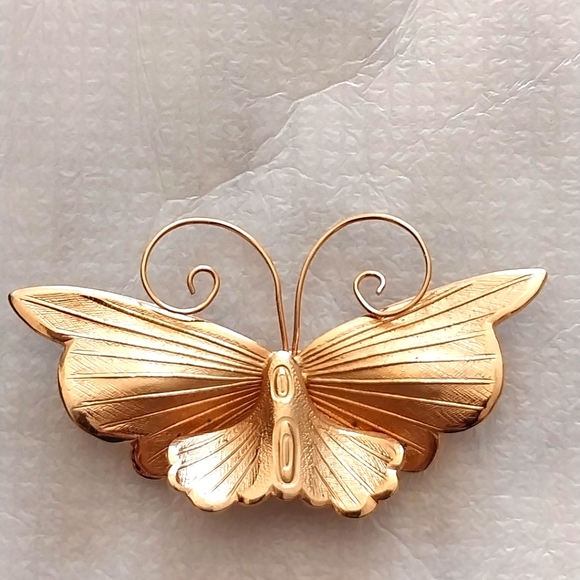 Vintage signed Giovanni gold tone textured detail wings butterfly brooch pin - Picture 1 of 5